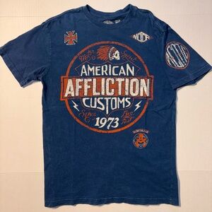 Vtg Affliction American Customs Indian Skull Choppers Y2K Blue Men’s Tshirt Sz M